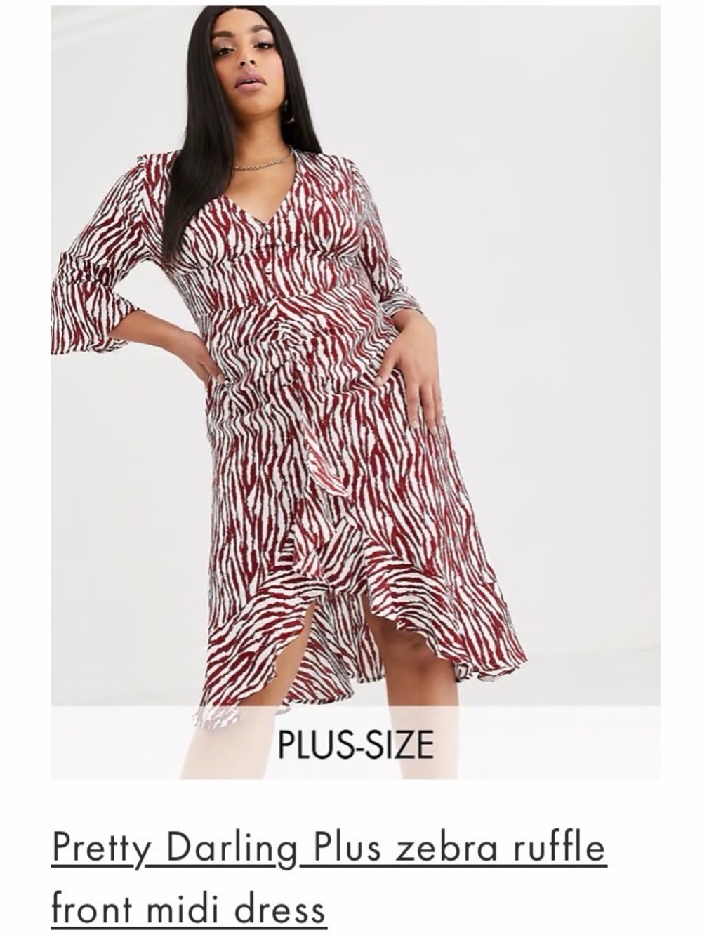 Pretty Darling Red & White Zebra ruffle front Midi Dress